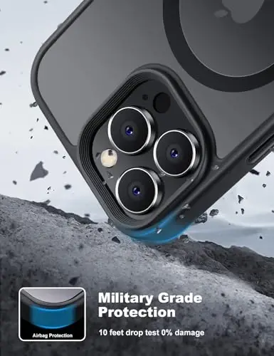 Tigowos iPhone 15 Pro için Güçlü Manyetik Kılıf, MagSafe Uyumlu, 3 Metre Düşmeye Dayanıklı, Mat Ten Hissi Veren Arka Kapak, Darbeye Dayanıklı, İnce Kesim, 6.1 inç, Siyah - 3