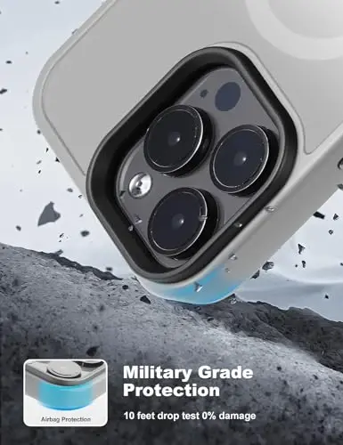 Tigowos Compatible with iPhone 15 Pro Case Fits MagSafe 10FT Drop Resistant Matte Skin Feeling Back Cover Aluminum Alloy Keys Fits iPhone 15 Pro Phone Cases，Grey - TIGOWOS (1)