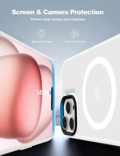 Tigowos iPhone 15 Pro Max g‘ilofiga mos keladi MagSafe 10FT tushishiga chidamli mot teridan seziladigan zarbaga chidamli orqa qopqoq iPhone 15 Pro Max telefon g‘iloflariga mos keladi, oq - 3