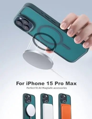 Tigowos iPhone 15 Pro Max ile uyumlu kılıf, MagSafe uyumlu, 3 metre düşmeye dayanıklı, mat cilt hissi veren, darbeye dayanıklı arka kapak, iPhone 15 Pro Max telefon kılıfları ile uyumlu, Turkuaz Yeşili - 2