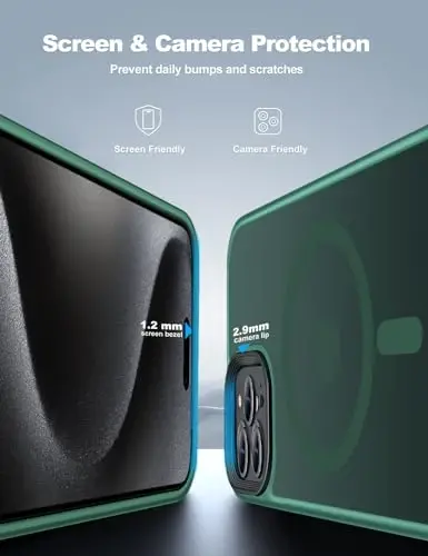 Tigowos iPhone 15 Pro Max ile Uyumlu Kılıf MagSafe'e Uygun 3 Metre Düşmeye Dayanıklı Mat Cilt Hissiyatlı Darbeye Dayanıklı Arka Kapak iPhone 15 Pro Max Telefon Kılıfları ile Uyumlu, Mat Yeşil - 3