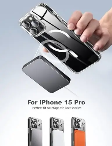 Tigowos iPhone 15 Pro uchun mos keladigan g'ilof MagSafe bilan mos keladi 10 FT tushishga chidamli mato terisi orqa qopqoq alyuminiy qotishma tugmachalari iPhone 15 Pro telefon g'iloflariga mos keladi, shaffof - 2
