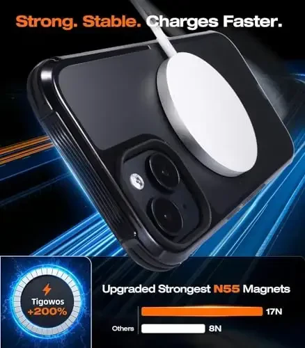 Tigowos iPhone 15 uchun Bumper gʻilofi MagSafe 15FT ga mos tushadi, tushishga chidamli, sargʻayishga qarshi, ogʻir yuk koʻtaruvchi zarbga chidamli orqa qopqoq iPhone 15 telefon gʻiloflariga mos keladi 6.1