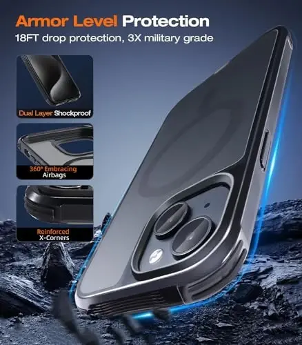 Tigowos iPhone 15 uchun Bumper gʻilofi MagSafe 15FT ga mos tushadi, tushishga chidamli, sargʻayishga qarshi, ogʻir yuk koʻtaruvchi zarbga chidamli orqa qopqoq iPhone 15 telefon gʻiloflariga mos keladi 6.1