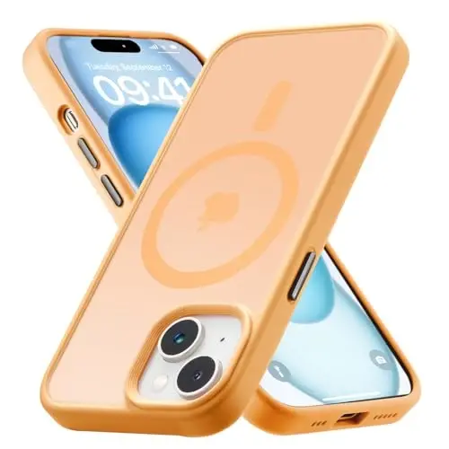 Tigowos iPhone 15 uchun g'ilof MagSafe 10FT tushishga chidamli mato teriga o'xshash zarbga bardoshli orqa qopqoq iPhone 15 telefon g'iloflariga mos keladi, sariq - TIGOWOS