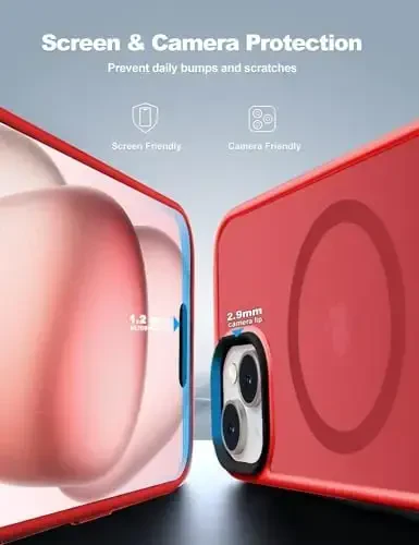 Tigowos iPhone 15 uchun g'ilof MagSafe bilan mos keladi 10FT ga tushishga chidamli mato terisi zarbga chidamli orqa qopqoq iPhone 15 telefon g'iloflariga mos keladi, qizil - 3