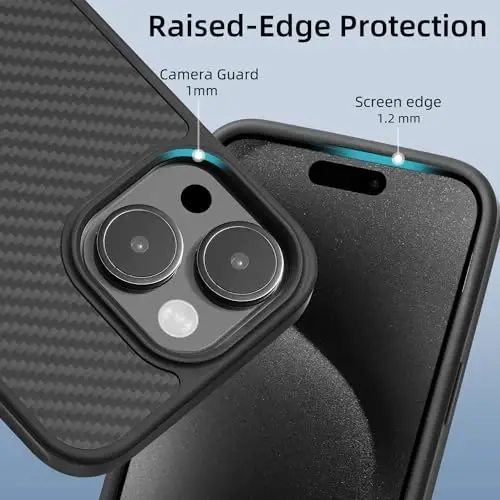 Tigowos iPhone 15 uchun haqiqiy uglerodli tolali g'ilof, iPhone 15 uchun mos keladi magSafe mustahkam himoya g'ilofi uglerodli tolali aramid tolasi harbiy darajadagi tushish qopqog'i bilan, simsiz zaryadlashni qo'llab-quvvatlaydi, qora - TIGOWOS (1)