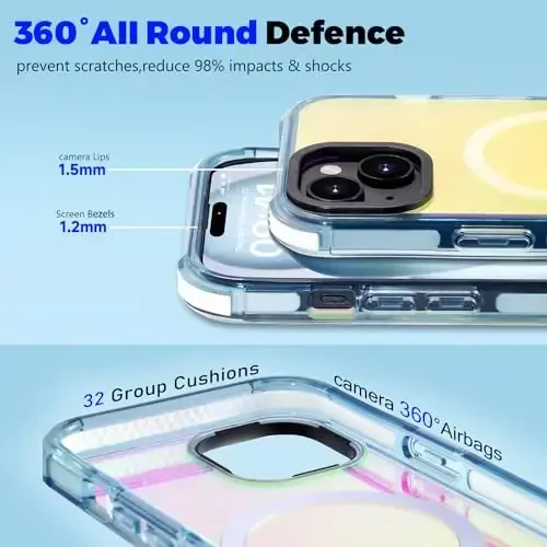 Tigowos iPhone 15 uchun magnitli bamper gʻilofi MagSafe bilan mos keladi, 20 FT balandlikdan tushganda shikastlanishga chidamli orqa qopqoq zarbga bardoshli ingichka iPhone 15 telefon gʻilofi, rangli - 5