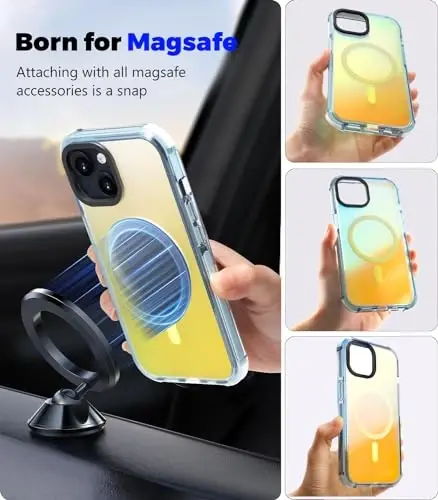 Tigowos iPhone 15 uchun magnitli bamper gʻilofi MagSafe bilan mos keladi, 20 FT balandlikdan tushganda shikastlanishga chidamli orqa qopqoq zarbga bardoshli ingichka iPhone 15 telefon gʻilofi, rangli - TIGOWOS (1)