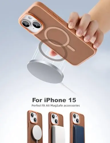 Tigowos iPhone 15 uchun magnitli g'ilof MagSafe bilan mos keladi 4.5m balandlikdan tushganda ham zararga chidamli Teri bilan do'stona Og'ir yuklarga bardoshli zarbaga qarshi orqa qopqoq iPhone 15 telefon g'iloflariga mos keladi 6.1