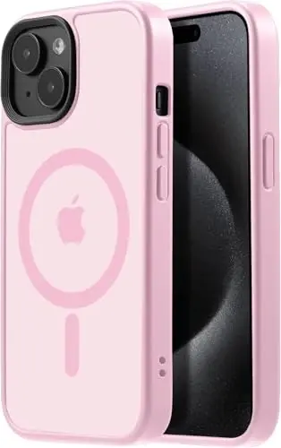 Tigowos iPhone 15 uchun telefon g'ilofi MagSafe 10FT tushishga chidamli mato teri iPhone 15 g'ilofi uchun orqa qopqoq, pushti 