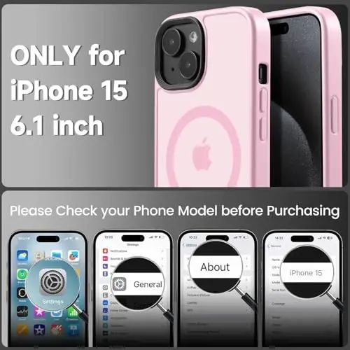 Tigowos iPhone 15 uchun telefon g'ilofi MagSafe 10FT tushishga chidamli mato teri iPhone 15 g'ilofi uchun orqa qopqoq, pushti - TIGOWOS (1)