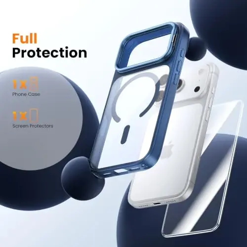 Tigowos for iPhone 17 Pro Case with Lens Stand，Screen Protector，Blue | Camera Control Cover ,Fit for MagSafe,Drop Protection,Shockproof, Translucent Back Phone Case for 17 Pro - 4