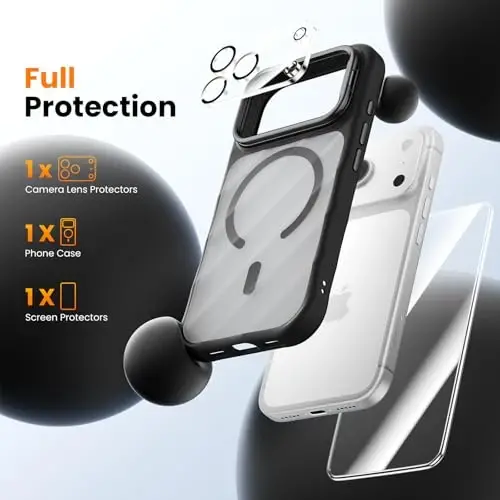 Tigowos 3-in-1 Set for iPhone 17 Pro Max Case with Camera Stand [1 Screen Protector & 1 Camera Lens Protector][Fits MagSafe][Shockproof & Magnetic][Translucent Matte] Fashion Phone Case (Black) - 2