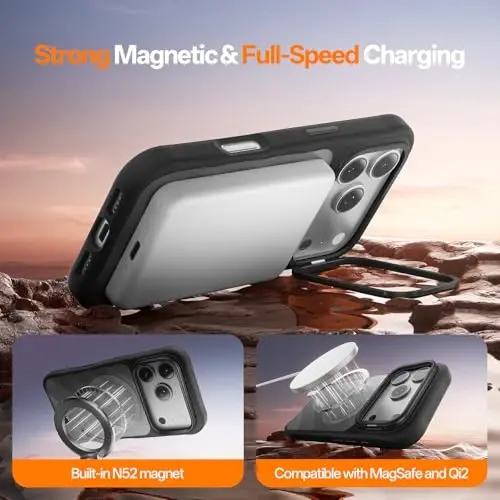 Tigowos 3-in-1 Set for iPhone 17 Pro Max Case with Camera Stand [1 Screen Protector & 1 Camera Lens Protector][Fits MagSafe][Shockproof & Magnetic][Translucent Matte] Fashion Phone Case (Black) - 6