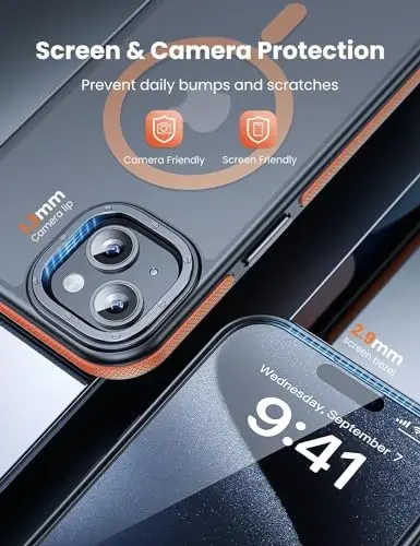 Tigowos Magnetic for iPhone 15 Case, Bumper Orange | Compatible with MagSafe, 10FT Drop Resistant, Matte Skin-Touch Feeling, Anti‑Fingerprint, Resists Scratches - 4