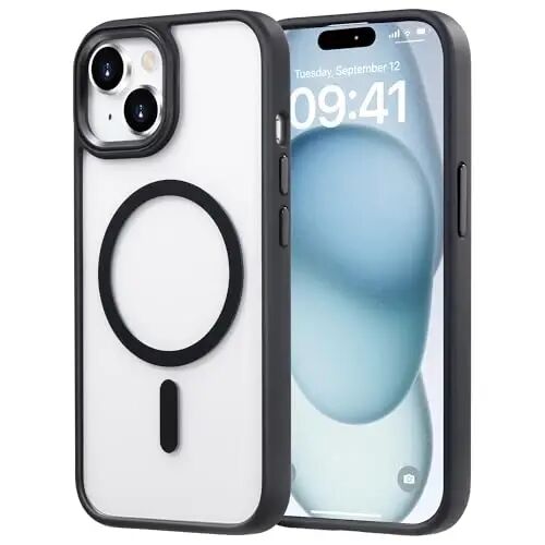 Tigowos Magnetic for iPhone 15 Case, Clear Black | Compatible with MagSafe, 10FT Drop Resistant, Anti-Yellowing, Shockproof Slim, Resists Scratches - TIGOWOS