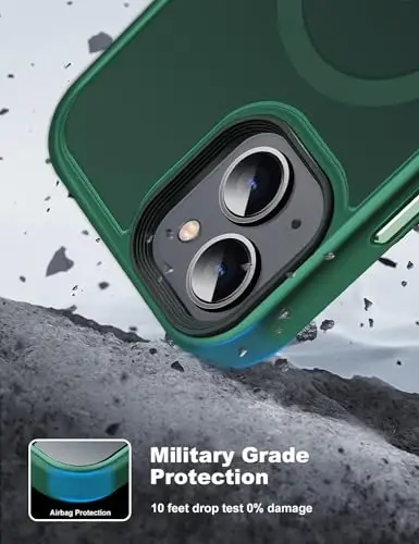Tigowos Magnetic for iPhone 15 Case, Matte Green | Compatible with MagSafe, 15FT Drop Resistant, Skin-Touch Feeling, Aluminum Alloy Buttons, Shockproof Back Cover - 2