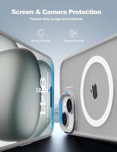 Tigowos Magnetic for iPhone 15 Plus & iPhone 14 Plus Case, Grey | Compatible with MagSafe, 10FT Drop Resistant, Matte Skin-Touch Feeling, Anti‑Fingerprint, Resists Scratches - 3