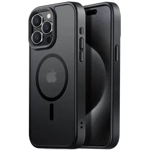 Tigowos Magnetic for iPhone 15 Pro Max Case, Titanium Black | Compatible with MagSafe, Drop & Shock Resistant, Matte Skin-Touch Feeling, Resists Scratches - TIGOWOS