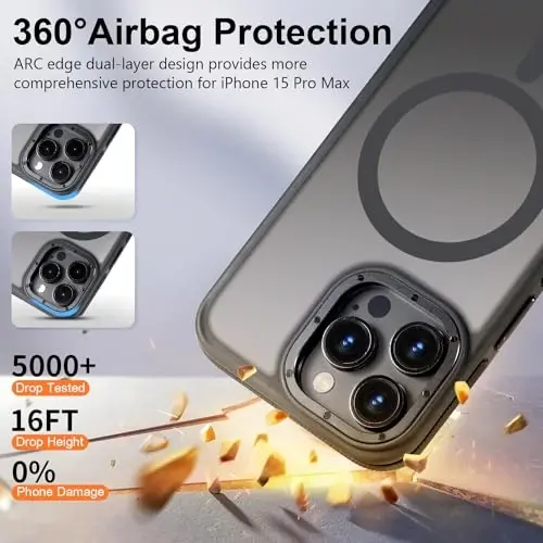 Tigowos Magnetic Phone case for iPhone 15 Pro Max,[Compatible with MagSafe][15FT Drop Resistant] Shockproof Back Cover Fits Matte Skin-Feeling Shockproof case for iPhone 15 Pro Max 6.1