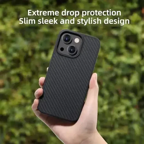 Tigowos Real Carbon Fiber for iPhone 15 Case, Fits magSafe Sturdy Protective Case for iPhone 15 Carbon Fiber Aramid Fiber with Military-Grade Drop Cover, Supports Wireless Charging, Black - 4