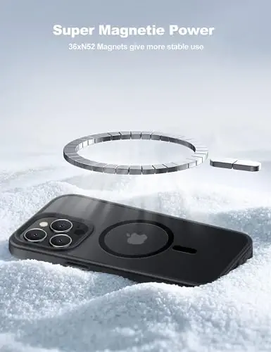 Tigowos Strong Magnetic for iPhone 15 Pro Case Fits MagSafe 10FT Drop Resistant Matte Skin Feeling Back Cover Shockproof Slim Fit for iPhone 15 Pro Phone Case 6.1 inch, Black - 6