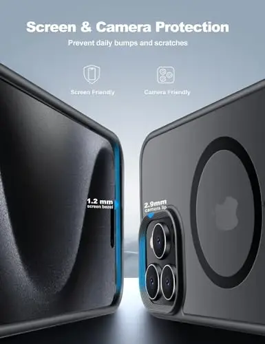 Tigowos Strong Magnetic for iPhone 15 Pro Case Fits MagSafe 10FT Drop Resistant Matte Skin Feeling Back Cover Shockproof Slim Fit for iPhone 15 Pro Phone Case 6.1 inch, Black - 4