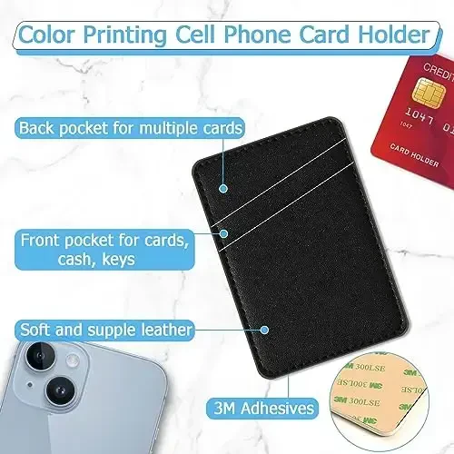 TIHYWR Charm Telefon Hamyon Teri Telefon G'ilofiga Yopishtiriladi, Telefon G'ilofining Kartasi Uchun Uyasi, Kredit Kartasi Orqa Qismi Hamyoni, iPhone, Samsung, Android va Ko'pgina Smartfonlar Uchun Mos, Qora - 2