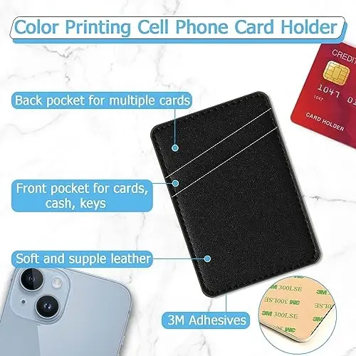 TIHYWR Charm Telefon Hamyon Teri Telefon G'ilofiga Yopishtiriladi, Telefon G'ilofining Kartasi Uchun Uyasi, Kredit Kartasi Orqa Qismi Hamyoni, iPhone, Samsung, Android va Ko'pgina Smartfonlar Uchun Mos, Qora - 2