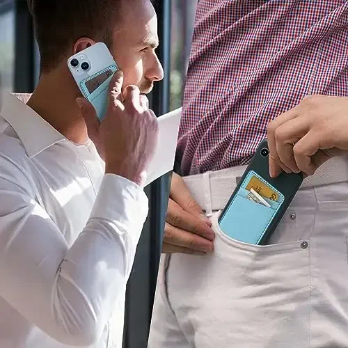 TIHYWR Charm Telefon Hamyon Teri Yopishtirish, Telefon G'ilofi uchun Kartalar Ulagichi, Kredit Karta Orqa Hamyon Yopishtirig'i, iPhone, Samsung, Android va Ko'pgina Smartfonlar uchun mos, Och ko'k - 4