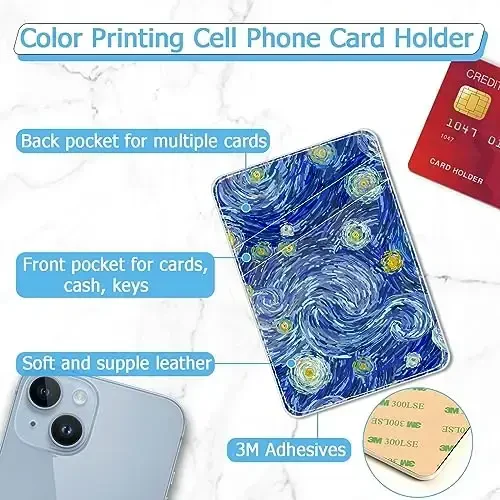 TIHYWR Charm Telefon Hamyoni Telefon G'ilofiga Yopishtiruvchi, Telefon G'ilofi uchun Kartani Saqlovchi, Kredit Karta Orqa Yopishtiruvchi Hamyon, iPhone, Samsung, Android va Ko'pgina Smartfonlar uchun Mos, Moviy osmon - 3