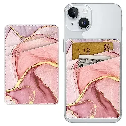 TIHYWR Charm telefon hamyoni yopishqoq, telefon g'ilofi uchun karta ushlagichi, kredit karta orqa yopishtiruvchi hamyon, iPhone, Samsung, Android va ko'pgina smartfonlar uchun mos, pushti marmar - 1