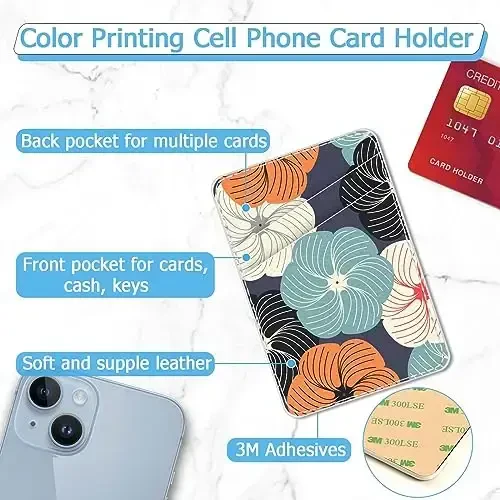 TIHYWR Charm telefon hamyonini yopishtiring, telefon g'ilofi uchun karta ushlagichi, kredit karta orqa hamyoni, iPhone, Samsung, Android va ko'pchilik smartfonlar uchun mos, binafsha gullar - 2