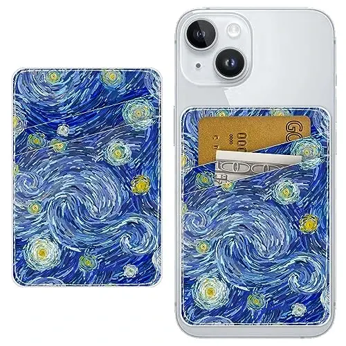 TIHYWR Leather Phone Wallet Stick on ，Card Holder for Phone Case，Credit Card Back Paste Wallet，Suitable for iPhone, Samsung, Android and Most Smart Phones，Blue sky - 1