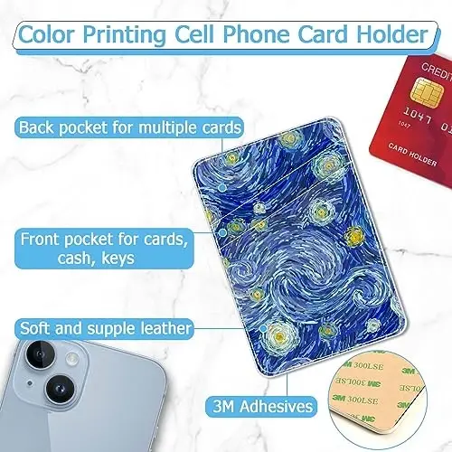 TIHYWR Leather Phone Wallet Stick on ，Card Holder for Phone Case，Credit Card Back Paste Wallet，Suitable for iPhone, Samsung, Android and Most Smart Phones，Blue sky - 2