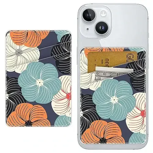 TIHYWR Leather Phone Wallet Stick on ，Card Holder for Phone Case，Credit Card Back Paste Wallet，Suitable for iPhone, Samsung, Android and Most Smart Phones， Purple flowers - 1