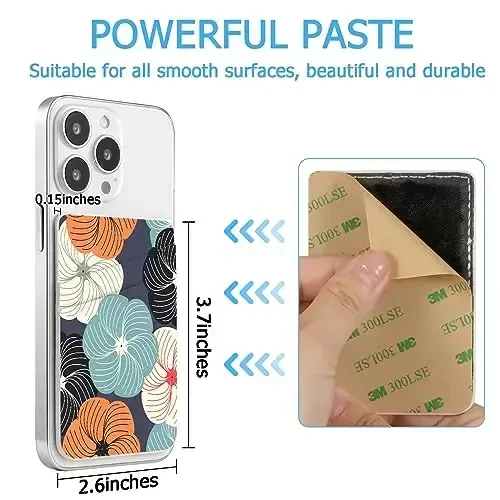 TIHYWR Leather Phone Wallet Stick on ，Card Holder for Phone Case，Credit Card Back Paste Wallet，Suitable for iPhone, Samsung, Android and Most Smart Phones， Purple flowers - 3