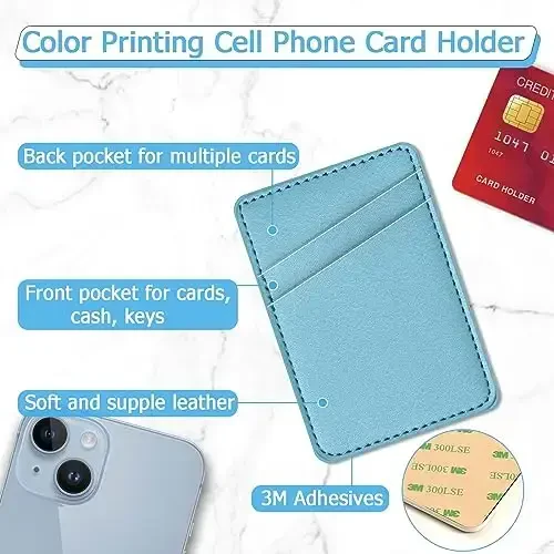 TIHYWR Leather Phone Wallet Stick on ，Card Holder for Phone Case，Credit Card Back Paste Wallet，Suitable for iPhone, Samsung, Android and Most Smart Phones， Light blue - TIHYWR (1)