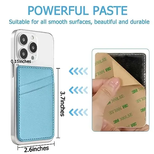 TIHYWR Leather Phone Wallet Stick on ，Card Holder for Phone Case，Credit Card Back Paste Wallet，Suitable for iPhone, Samsung, Android and Most Smart Phones， Light blue - 3
