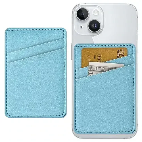TIHYWR Leather Phone Wallet Stick on ，Card Holder for Phone Case，Credit Card Back Paste Wallet，Suitable for iPhone, Samsung, Android and Most Smart Phones， Light blue - 1