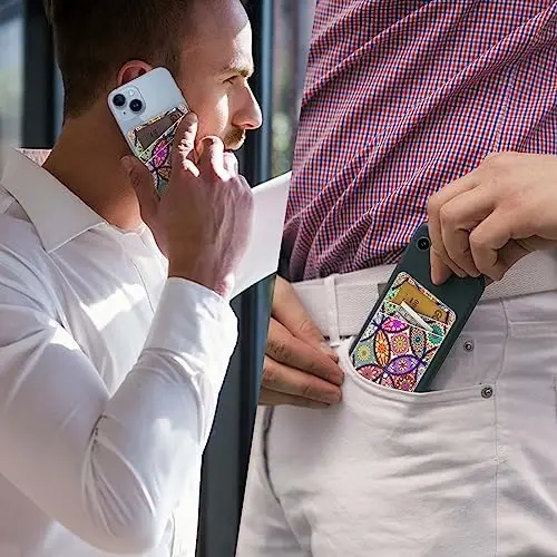 TIHYWR Leather Phone Wallet Stick on，Card Holder for Phone Case，Credit Card Back Paste Wallet，Suitable for iPhone, Samsung, Android and Most Smart Phones，Five Color Flowers - 4