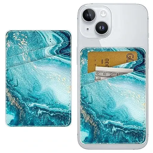 TIHYWR Leather Phone Wallet Stick on ，Card Holder for Phone Case，Credit Card Back Paste Wallet，Suitable for iPhone, Samsung, Android and Most Smart Phones，Oceans - 1