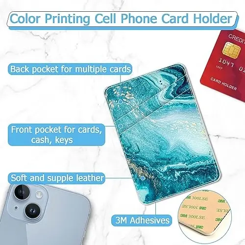 TIHYWR Leather Phone Wallet Stick on ，Card Holder for Phone Case，Credit Card Back Paste Wallet，Suitable for iPhone, Samsung, Android and Most Smart Phones，Oceans - 2