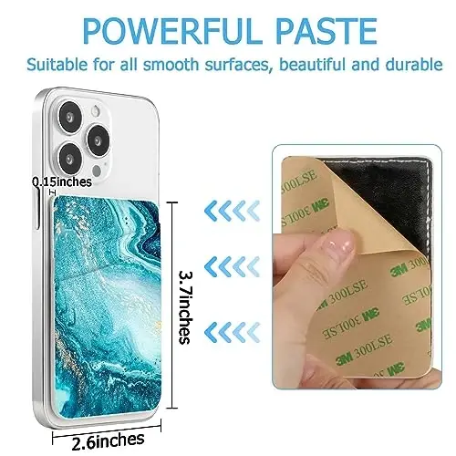 TIHYWR Leather Phone Wallet Stick on ，Card Holder for Phone Case，Credit Card Back Paste Wallet，Suitable for iPhone, Samsung, Android and Most Smart Phones，Oceans - 3