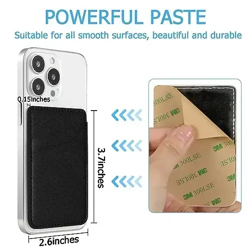 TIHYWR Leather Phone Wallet Stick on ，Card Holder for Phone Case，Credit Card Back Paste Wallet，Suitable for iPhone, Samsung, Android and Most Smart Phones， Black - 3