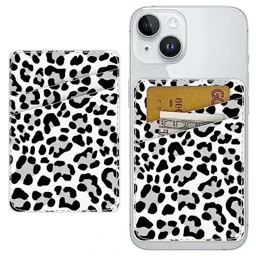 TIHYWR Leather Phone Card Holder, Stick Back Phone Wallet, Stylish Case, Credit Card Holder, Suitable for iPhone, Samsung, Android and Most Smart Phones.Leopard Print Black - TIHYWR
