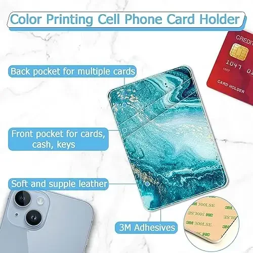 TIHYWR Leather Phone Wallet Stick on, Card Holder for Phone Case, Credit Card Back Paste Wallet, iPhone, Samsung, Android va ko'pchilik smartfonlar uchun mos, Oceans - 2