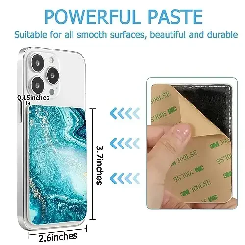 TIHYWR Leather Phone Wallet Stick on, Card Holder for Phone Case, Credit Card Back Paste Wallet, iPhone, Samsung, Android va ko'pchilik smartfonlar uchun mos, Oceans - 3