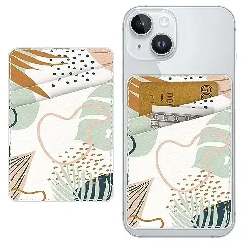 TIHYWR Leather Phone Wallet Stick on ，Card Holder for Phone Case，Credit Card Back Paste Wallet，Suitable for iPhone, Samsung, Android and Most Smart Phones， Ivory Leaf - 1